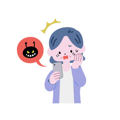 スマホ詐欺に遭い、慌てるシニア女性