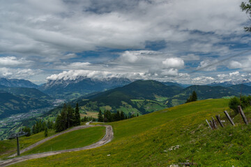 Fototapeta na wymiar Austria mountains near Sankt Johann im Pongau in cloudy day
