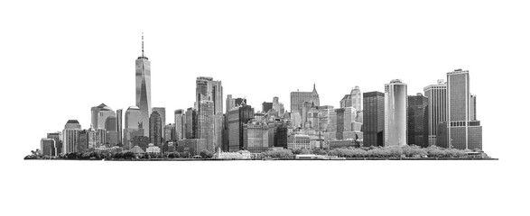 Skyline panorama of downtown Financial District and the Lower Manhattan in New York City, USA. isolated on background - obrazy, fototapety, plakaty