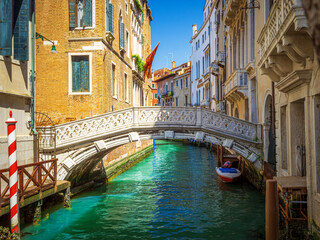 Fototapeta na wymiar Venice City Shape with the water canal and the colored house facades