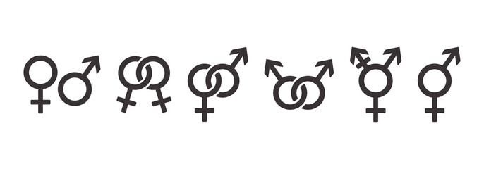 Gender symbols icon set, sexual orientation symbol collection. Vector illustration