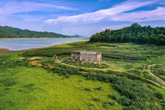 Vajiralongkorn, Wat Saam Prasob, the Sunken drowning Temple in Sangkhlaburi in Kanchanaburi, Thailand