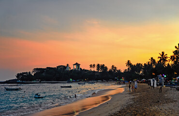 Unawatuna beach at dawn in Sri Lanka