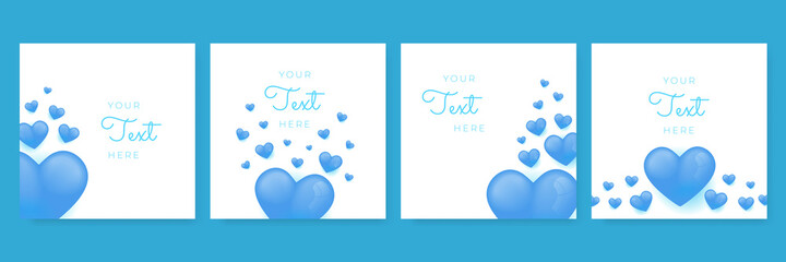 Blue pastel Happy Valentine's Day greeting cards. Trendy abstract square art templates. Suitable for social media posts, mobile apps, banners design and web/internet ads.