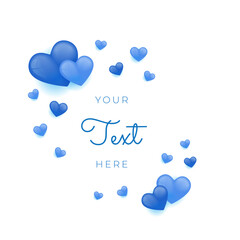 Happy birthday template in shape of heart flying on calm blue background. Vector symbols of love for Happy Women's, Mother's, Valentine's Day, birthday greeting card design. Social media post template