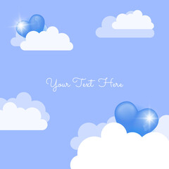 Happy birthday template in shape of heart flying on calm blue background. Vector symbols of love for Happy Women's, Mother's, Valentine's Day, birthday greeting card design. Social media post template