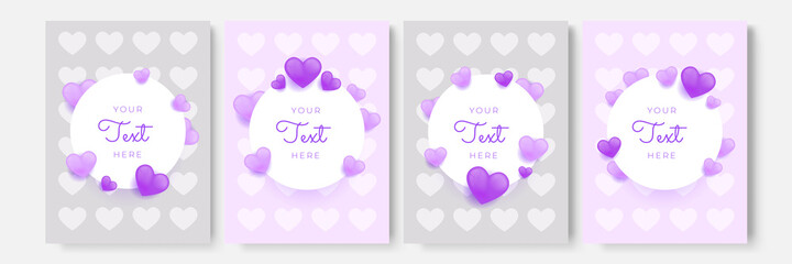 Valentine's day greeting cards set for social media post and stories. Vector thin one line design with hearts simple flat style. Love symbols for gifts, cards, posters