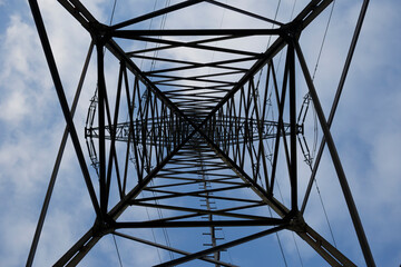 Power tower structure from beneath with center converging lines