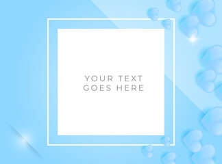 Blue love background with white space for text. Love square background for universal greeting card. Blue pastel love heart shape background for creative ads banner