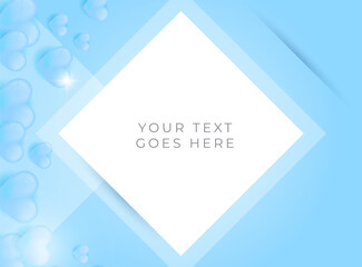 Blue love background with white space for text. Love square background for universal greeting card. Blue pastel love heart shape background for creative ads banner
