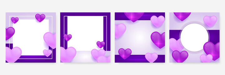 Pink purple background with heart shape. Valentines day background. 3d realistic love heart shape background with white space for text