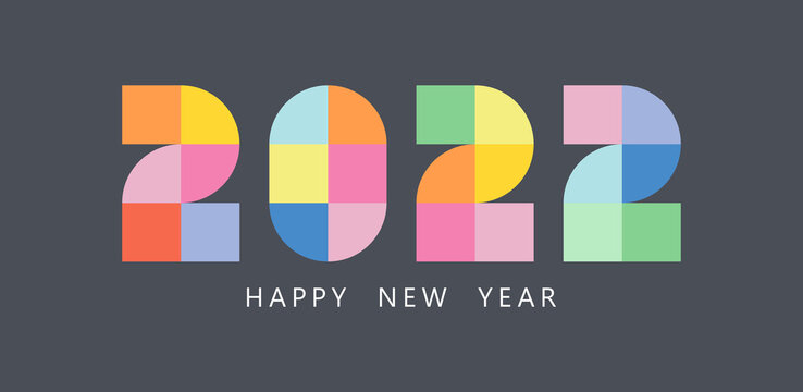 Happy new year 2022 vector illustration. Colorful design, trendy style, 2022 calendar