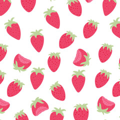 Seamless pattern of fresh strawberries. Vector cartoon background.
