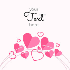 Paper elements in shape of heart flying on pink background. Vector symbols of love for Happy Women's, Mother's, Valentine's Day, birthday greeting card design