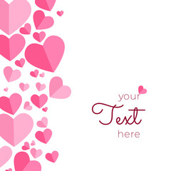 Paper elements in shape of heart flying on pink background. Vector symbols of love for Happy Women's, Mother's, Valentine's Day, birthday greeting card design