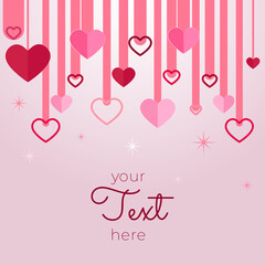 Paper elements in shape of heart flying on pink background. Vector symbols of love for Happy Women's, Mother's, Valentine's Day, birthday greeting card design