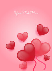 Valentines hearts with gift box postcard. Paper flying elements on pink background. Vector symbols of love in shape of heart for Happy Women's, Mother's, Valentine's Day, birthday greeting card design