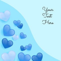 Social media post template with heart shapes decoration in blue gradient color. Suit for birthday greeting card, name card, fashion sale banner, love letter and much more
