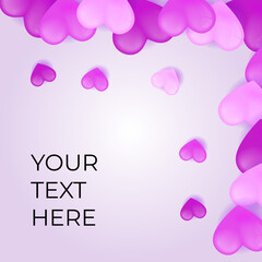 Heart background. Valentine Wallpaper with Pink purple love hearts. 3D Realistic