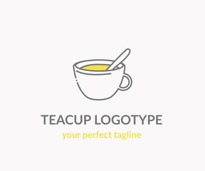 Logo. Tea. Glass cup with a spoon. Vector icon.