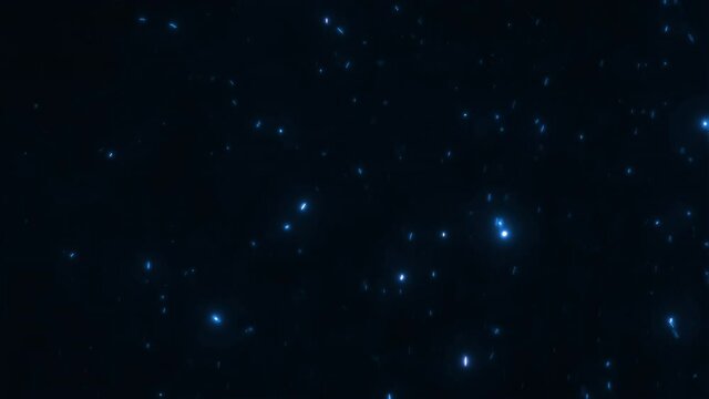 Blue silver shimmering abstract energy particles loop background. Concept 3D animation overlay of rising and floating futuristic artificial intelligence quantum nanotechnology robots swirling in space