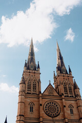 St. Mary's Cathedral with tourists in Sydney NSW Australia