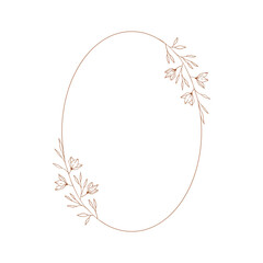 Oval frame with flowers and herbs. Wedding simple design. Vector isolated illustration. - 445466593