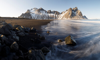famous Stokkness mountains snowed from aerial view