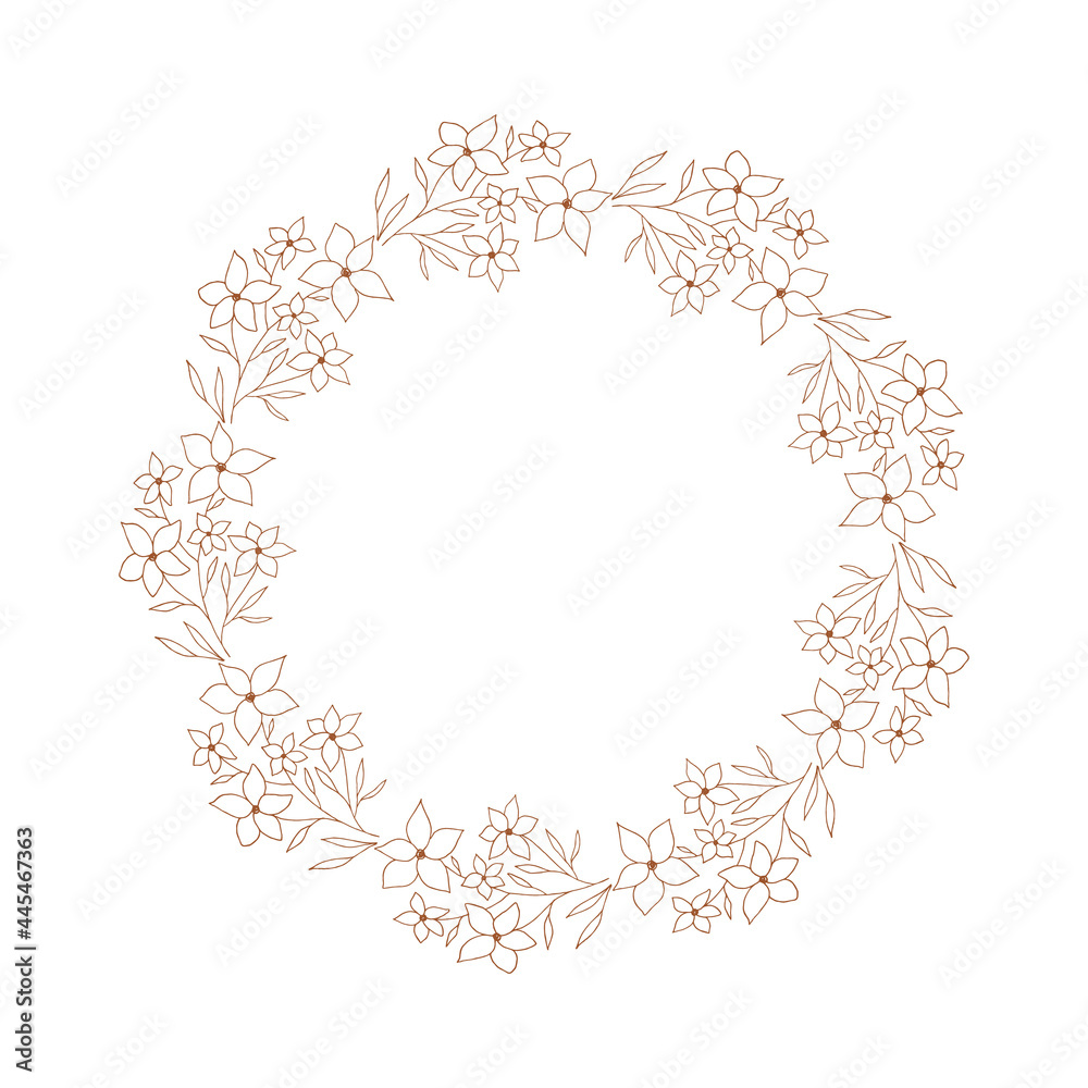 Wall mural summer wreath with flowers and leaves. doodle vector illustration.