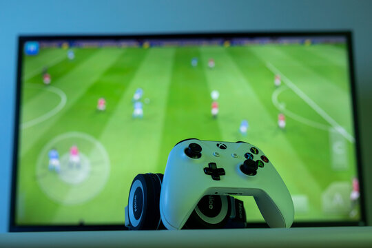 Playing Football Game With Video Game Xbox Controller, 15 Jul, 2021, Santa Catarina, Brazil