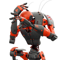 skeleton robot in defence pose on white background