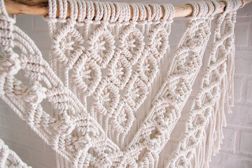 Handmade macrame 100 cotton wall decoration with wooden stick.