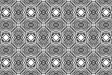 Ethnic pattern in the style of oriental, asian, indian handmade. Geometric beautiful black white background. Template for creativity, coloring, design.