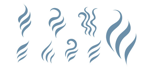 Aroma or steam icon collection. Perfume or heat sign. Warm symbol.