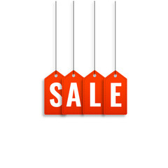Red sale banner. The letter labels are hanging. Sale concept Background.