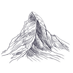 Alpy Rysunek ręcznie rysowany. Widok na górę Matterhorn - obrazy, fototapety, plakaty