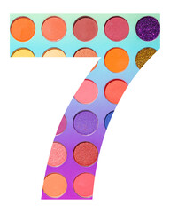 Digit 7 with colorful circles background, isolated on white