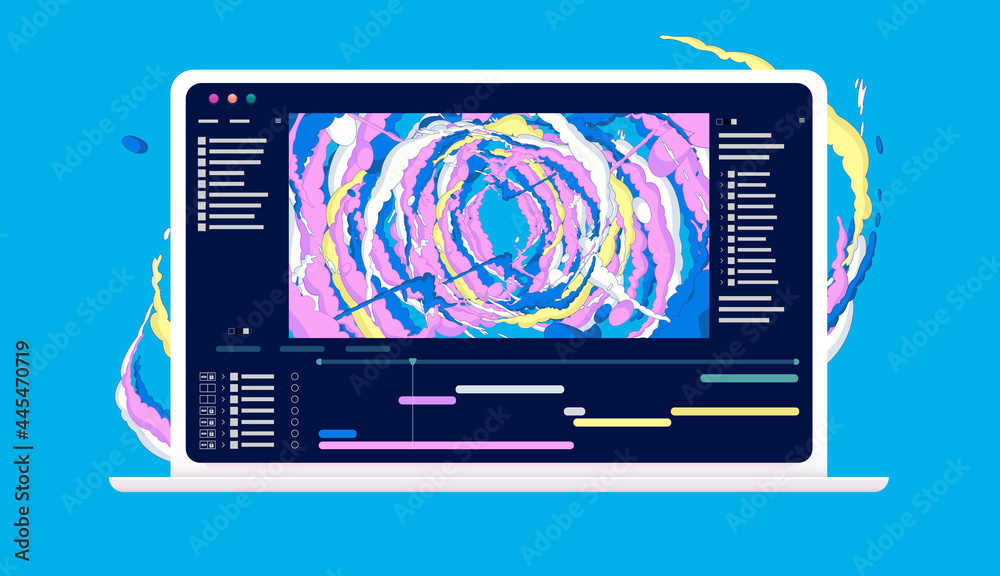 Aufkleber Animation software on computer screen - Laptop with application used to animate and create motion design. Vector illustration