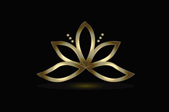 Logo beautiful gold lotus flower isolated on black background icon vector image graphic illustration background template