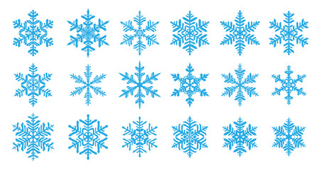Fototapeta na wymiar Set of beautiful complex Christmas snowflakes, light blue on white background