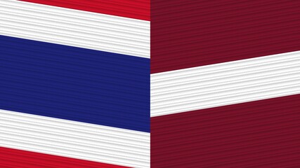 Latvia and Thailand Two Half Flags Together Fabric Texture Illustration