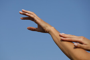 Fototapeta na wymiar hands in the sky. Life. Hands concept. 