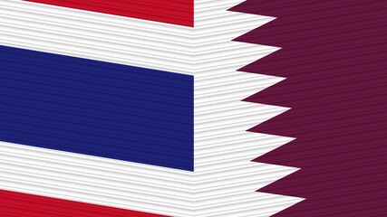 Qatar and Thailand Two Half Flags Together Fabric Texture Illustration