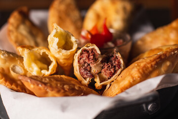 portion of pastel bar food