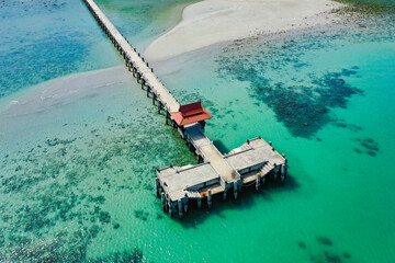 Aerial view of Bang Bao Pier and the lighthouse in koh Chang, Trat, Thailand