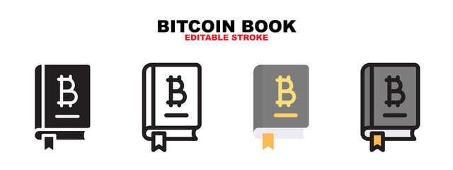 Bitcoin book icon with cryptocurrency collection. Icons are designed in full color, outline, flat, glyphs and lines. Perfectly editable strokes and pixels. Can use for web, mobile, ui and more.