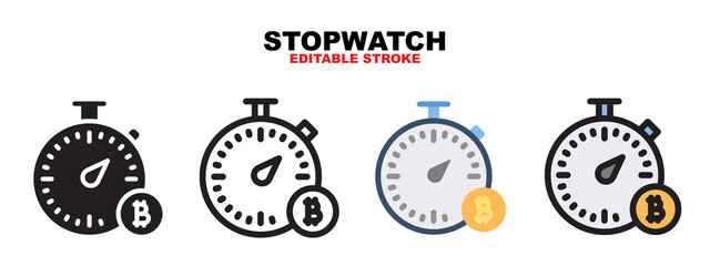 Stopwatch icon with cryptocurrency collection. Icons are designed in full color, outline, flat, glyphs and lines. Perfectly editable strokes and pixels. Can use for web, mobile, ui and more.