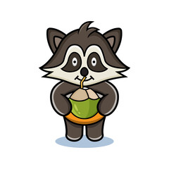 cartoon animal cute racoon holding a coconut