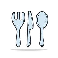 Hand drawn Fork, spoon and knife icon Design Template. vector sketch doodle illustration. Outline color style.Perfect for food concepts, icons or web design, street restaurants menu