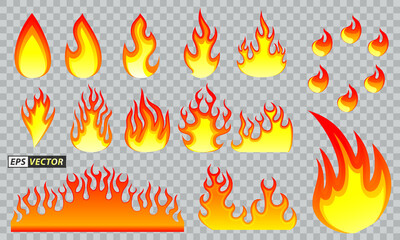 set of cartoon fire flat design isolated or fire flaming energy effect or light effect of flaming fire concept. eps vector